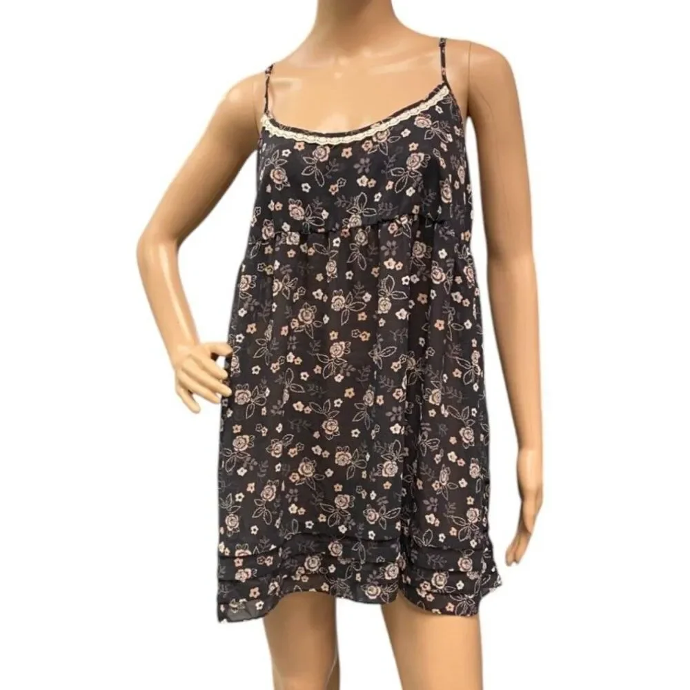 VICTORIA'S SECRET Angels Babydoll NEGLIGEE Sleep Slip Sheer Gray Floral L